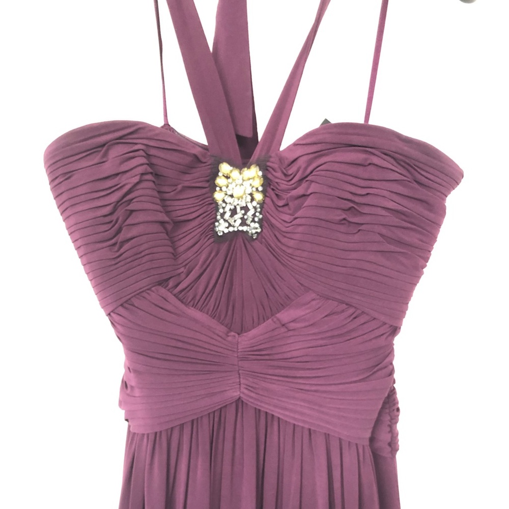 BCBG maroon halter dress with sequined patch